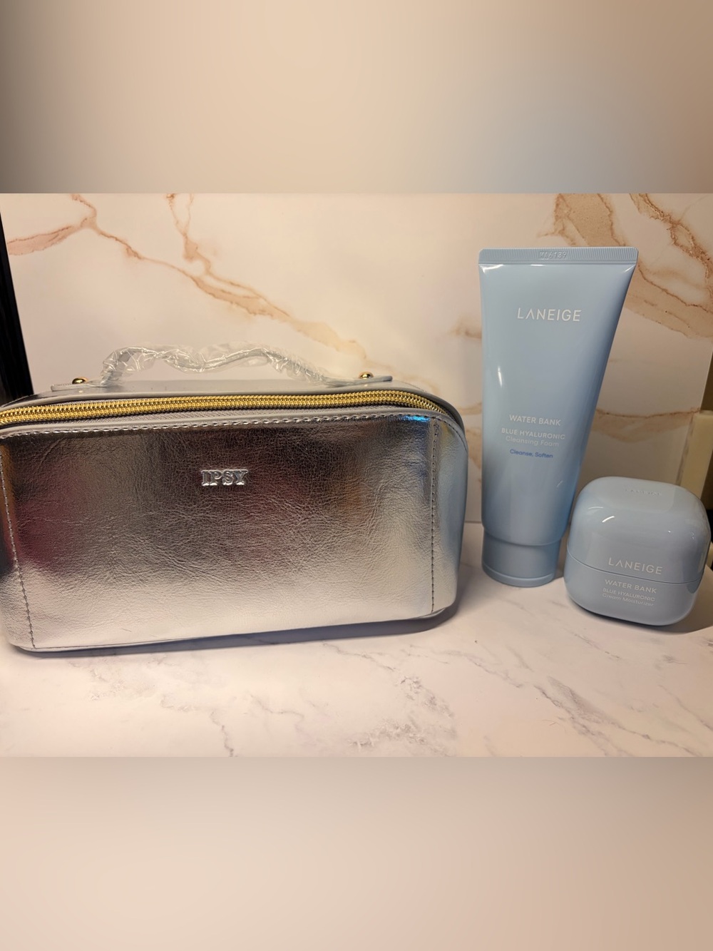 Laneige Water Bank Cleaner & Moisturizer  with Metallic Cosmetic Bag